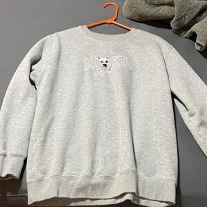 Light Gray Crewneck Sweatshirt with Embroidered Dog Detail